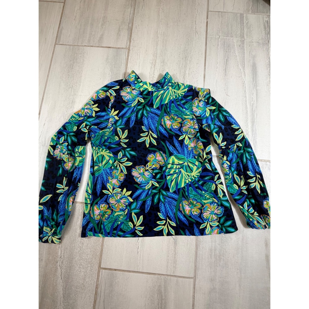 Lilly Pulitzer XS Silk Blouse In The Jungle Tropical Leopard Tie Back Top XS